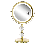 Makeup Mirror Gold Iron Metal Frame Ø 13 Cm With Led Light 1x/5x Magnification Double Sided Cosmetic Desktop Beliani