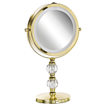 Makeup Mirror Gold Iron Metal Frame Ø 13 Cm With Led Light 1x/5x Magnification Double Sided Cosmetic Desktop Beliani