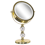 Makeup Mirror Gold Iron Metal Frame Ø 13 Cm With Led Light 1x/5x Magnification Double Sided Cosmetic Desktop Beliani