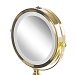 Makeup Mirror Gold Iron Metal Frame Ø 13 Cm With Led Light 1x/5x Magnification Double Sided Cosmetic Desktop Beliani