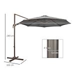 Outsunny 3(m) Cantilever Parasol 360° Rotation Roma Umbrella Hanging Sun Shade With Aluminum Frame, Tilt Crank, 8 Ribs And Cross Base, Dark Grey