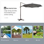 Outsunny 3(m) Cantilever Parasol 360° Rotation Roma Umbrella Hanging Sun Shade With Aluminum Frame, Tilt Crank, 8 Ribs And Cross Base, Dark Grey