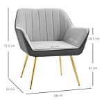 Homcom Modern Velvet Armchairs With Gold Steel Legs, Upholstered Accent Chairs For Living Room And Bedroom, Light Grey
