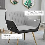 Homcom Modern Velvet Armchairs With Gold Steel Legs, Upholstered Accent Chairs For Living Room And Bedroom, Light Grey