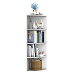 Homcom Wood Corner Shelf 4 Tier Unit Freestanding Bookshelf Plants Stand Display Shelf Modern Decoration White