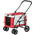 Pawhut Foldable Dog Stroller, Pet Travel Crate, With Detachable Carrier, Soft Padding, For Mini, Small Dogs - Red