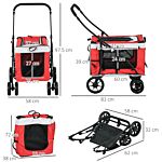 Pawhut Foldable Dog Stroller, Pet Travel Crate, With Detachable Carrier, Soft Padding, For Mini, Small Dogs - Red