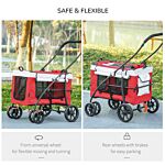 Pawhut Foldable Dog Stroller, Pet Travel Crate, With Detachable Carrier, Soft Padding, For Mini, Small Dogs - Red