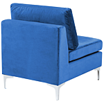 Left Hand Modular Corner Sofa Blue Velvet 6 Seater With Ottoman L-shaped Silver Metal Legs Glamour Style Beliani