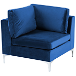 Left Hand Modular Corner Sofa Blue Velvet 6 Seater With Ottoman L-shaped Silver Metal Legs Glamour Style Beliani