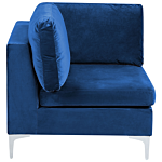 Left Hand Modular Corner Sofa Blue Velvet 6 Seater With Ottoman L-shaped Silver Metal Legs Glamour Style Beliani