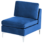 Left Hand Modular Corner Sofa Blue Velvet 6 Seater With Ottoman L-shaped Silver Metal Legs Glamour Style Beliani