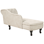 Chaise Lounge Light Beige Velvet Upholstery Right Hand Buttoned Nailheads Chesterfield Style Living Room Furniture Beliani