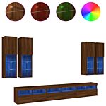 Vidaxl 7 Piece Tv Wall Cabinet Set With Led Lights Brown Oak