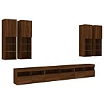 Vidaxl 7 Piece Tv Wall Cabinet Set With Led Lights Brown Oak