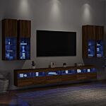 Vidaxl 7 Piece Tv Wall Cabinet Set With Led Lights Brown Oak