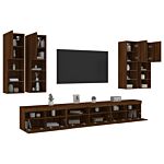 Vidaxl 7 Piece Tv Wall Cabinet Set With Led Lights Brown Oak