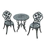 Outsunny Cast Aluminium Outdoor Patio Garden Bistro Elegant Design Table Chair Set - Green (3-piece)