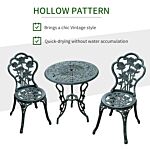 Outsunny Cast Aluminium Outdoor Patio Garden Bistro Elegant Design Table Chair Set - Green (3-piece)