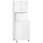 Homcom Modern Kitchen Cupboard With Storage Cabinets, 3 Drawers And Open Countertop For Living Room, White