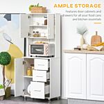 Homcom Modern Kitchen Cupboard With Storage Cabinets, 3 Drawers And Open Countertop For Living Room, White