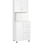 Homcom Modern Kitchen Cupboard With Storage Cabinets, 3 Drawers And Open Countertop For Living Room, White