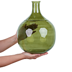 Decorative Flower Vase 34 Cm Handmade Glass Round Narrow Neck Olive Green Achaar Beliani