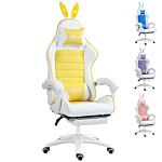 Vinsetto Racing Gaming Chair, Reclining Pu Leather Computer Chair With Removable Rabbit Ears, Footrest, Headrest And Lumber Support, Yellow