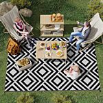 Outsunny Reversible Outdoor Rug, Plastic Straw Mat W/ Carry Bag Ground Stakes For Garden Rv Picnic Beach Camping 182x274cm Black