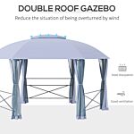 Outsunny 4 X 4.7(m) Patio Metal Gazebo Canopy, Hexagon Shape Garden Tent Sun Shade, Outdoor Shelter With 2 Tier Roof, Netting, Steel Frame, Grey