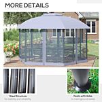 Outsunny 4 X 4.7(m) Patio Metal Gazebo Canopy, Hexagon Shape Garden Tent Sun Shade, Outdoor Shelter With 2 Tier Roof, Netting, Steel Frame, Grey