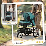 Pawhut Pet Stroller Jogger For Medium, Small Dogs, Foldable Cat Pram Dog Pushchair W/ Adjustable Canopy, 3 Big Wheels - Dark Green