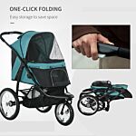 Pawhut Pet Stroller Jogger For Medium, Small Dogs, Foldable Cat Pram Dog Pushchair W/ Adjustable Canopy, 3 Big Wheels - Dark Green