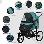 Pawhut Pet Stroller Jogger For Medium, Small Dogs, Foldable Cat Pram Dog Pushchair W/ Adjustable Canopy, 3 Big Wheels - Dark Green