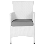 Garden Dining Chair Set Of 2 White Faux Rattan Grey Cushion Seat Outdoor Resistances Beliani