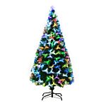 Homcom 1.5m Tall Artificial Christmas Tree Fiber Optic Colorful Led Pre-lit Holiday Home Christmas Decoration With Flash Mode, Green