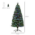 Homcom 1.5m Tall Artificial Christmas Tree Fiber Optic Colorful Led Pre-lit Holiday Home Christmas Decoration With Flash Mode, Green