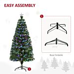 Homcom 1.5m Tall Artificial Christmas Tree Fiber Optic Colorful Led Pre-lit Holiday Home Christmas Decoration With Flash Mode, Green