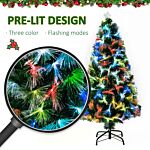 Homcom 1.5m Tall Artificial Christmas Tree Fiber Optic Colorful Led Pre-lit Holiday Home Christmas Decoration With Flash Mode, Green