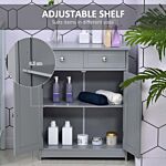Kleankin Bathroom Storage Cabinet Free-standing Bathroom Cabinet Unit W/ 2 Drawers Cupboard Adjustable Shelf Handles Traditional Style 75x60cm Grey