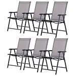 Outsunny Set Of 6 Folding Garden Chairs, Metal Frame Garden Chairs Outdoor Patio Park Dining Seat With Breathable Mesh Seat, Grey