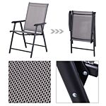 Outsunny Set Of 6 Folding Garden Chairs, Metal Frame Garden Chairs Outdoor Patio Park Dining Seat With Breathable Mesh Seat, Grey