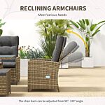 Outsunny Six-piece Rattan Garden Set, With Reclining Chairs - Grey