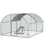 Pawhut Walk In Chicken Run With Chicken Activity Shelf And Cover, 2.8 X 3.8 X 2m