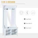 Homcom Hallway Furniture Set Shoe Bench Storage Mirror Cabinet Coat Rack Multiple Cubes Hangers Organiser Shelves W/ 4 Hooks