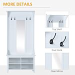 Homcom Hallway Furniture Set Shoe Bench Storage Mirror Cabinet Coat Rack Multiple Cubes Hangers Organiser Shelves W/ 4 Hooks