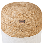 Pouf Ottoman White Jute Eps Beads Filling Round Ø 46 Cm Boho Style Beliani