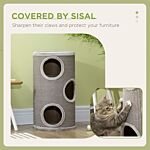 Pawhut Cat Barrel Kitten Tree Tower For Indoor Cats, Cat Climbing Frame Covered With Sisal, Cosy Platform - Light Grey