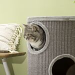 Pawhut Cat Barrel Kitten Tree Tower For Indoor Cats, Cat Climbing Frame Covered With Sisal, Cosy Platform - Light Grey