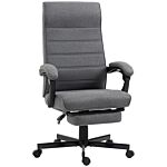 Vinsetto High-back Home Office Chair, Linen Swivel Reclining Chair With Adjustable Height, Footrest And Padded Armrest For Living Room, Study, Grey